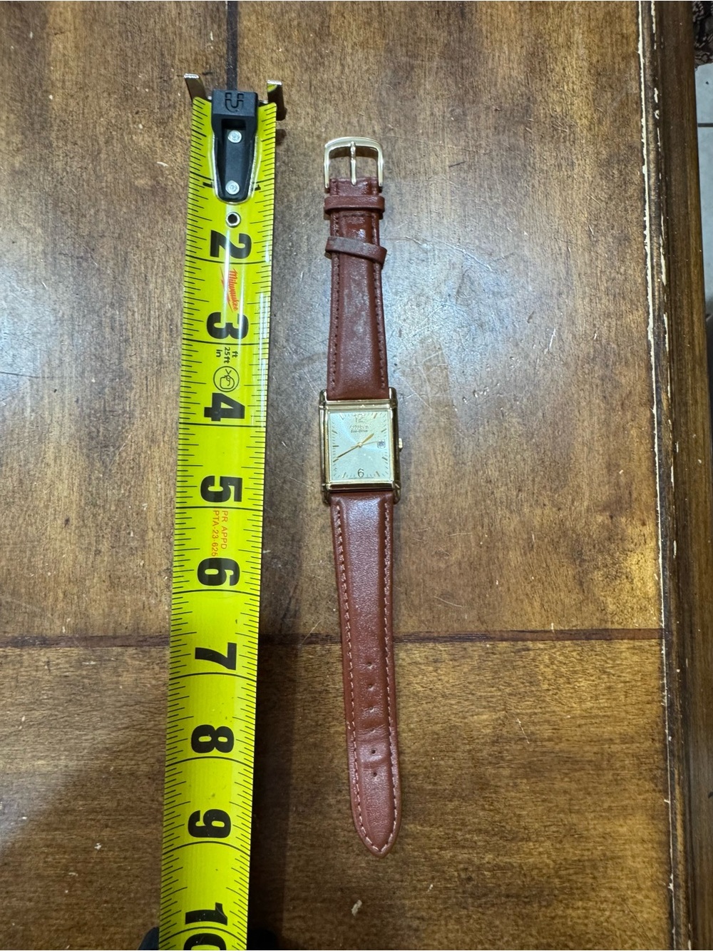 Citizen Men's Square Gold Case Watch with Brown Leather Strap